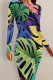 Green Purple Sexy Print Patchwork O Neck Wrapped Skirt Dresses