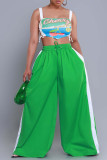 Pink Casual Draw String Pocket Patchwork Loose High Waist Wide Leg Patchwork Bottoms