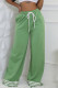 Green Casual Stripe Draw String Pocket Patchwork Contrast Loose Mid Waist Wide Leg Patchwork Bottoms