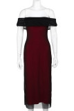 Black Sexy Solid Color Patchwork Backless Off Shoulder Long Dresses