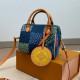 The cowboy blue Casual Street Letters Patchwork Zipper Contrast Bags