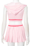 Pink Sexy Solid Color Draw String Pocket Patchwork Zipper Solid Color Zipper Collar Sleeveless Two Pieces
