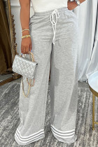 Grey Casual Striped Print Basic Regular High Waist Conventional Positioning Print Trousers