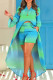 Green Blue Elegant Print Patchwork V Neck Irregular Dresses(without shorts)