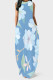Baby Blue Casual Print Pocket Patchwork O Neck Long Dresses