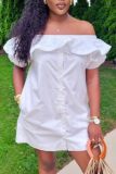 Pink Casual Solid Color Patchwork Off Shoulder One Step Skirt Short Sleeve Dress