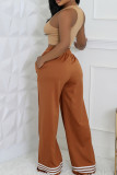 Green Casual Stripe Draw String Pocket Patchwork Contrast Loose Mid Waist Wide Leg Patchwork Bottoms