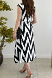 White Elegant Stripe Patchwork V Neck A Line Dresses