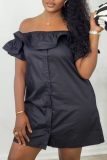 Pink Casual Solid Color Patchwork Off Shoulder One Step Skirt Short Sleeve Dress