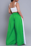 Pink Casual Draw String Pocket Patchwork Loose High Waist Wide Leg Patchwork Bottoms