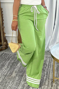 Green Casual Striped Print Basic Regular High Waist Conventional Positioning Print Trousers