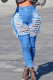 Royal Blue Sexy Solid Color Ripped Buttons Zipper High Waist Skinny Denim Jeans