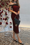 Black Sexy Solid Color Patchwork Backless Off Shoulder Long Dresses