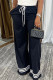 Black Casual Striped Print Basic Regular High Waist Conventional Positioning Print Trousers