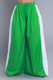Pink Casual Draw String Pocket Patchwork Loose High Waist Wide Leg Patchwork Bottoms