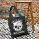 Black DON'T BE A LADY BE A LEGEND SKULL AND FLOWERS PRINTED BAG