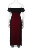 Black Sexy Solid Color Patchwork Backless Off Shoulder Long Dresses