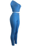 Royal Blue Casual Solid Color Hollow Out U Neck Sleeveless Two Pieces