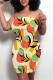 Light Yellow Sexy Geometric Print Contrast Strapless Printed Dresses