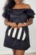 Black Casual Solid Color Patchwork Off Shoulder One Step Skirt Short Sleeve Dress