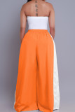 Pink Casual Draw String Pocket Patchwork Loose High Waist Wide Leg Patchwork Bottoms