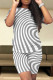 White Grey Casual Print Patchwork O Neck Short Sleeve Two Pieces
