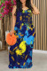 Tibetan Blue Sexy Gradient Print Contrast U Neck Printed Dresses