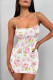 White Pink Sexy Flowers Print Contrast Printed Dresses