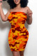 Orange Sexy Camouflage Print Contrast Strapless Printed Dresses