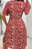Red Elegant Print Patchwork V Neck A Line Dresses
