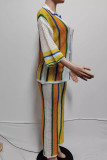 White Casual Hollow Out Buckle Patchwork Contrast Turndown Collar Three Quarter Two Pieces
