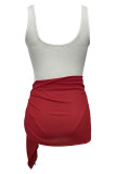White Red Sexy Print Patchwork Backless Strap Design U Neck Sleeveless Two Pieces