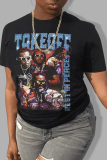 Black Casual Street Figure Print Letter Print O Neck T-Shirts