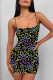 Black Sexy Flowers Print Contrast Printed Dresses