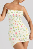 Baby Blue Sexy Flowers Print Contrast Printed Dresses