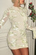 Apricot Elegant Flowers Patchwork Backless O Neck Wrapped Skirt Dresses