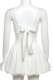 Cream White Sexy Solid Color Patchwork Backless Spaghetti Strap Sleeveless Two Pieces