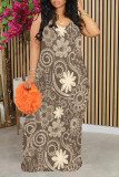 Blue Sexy Floral Print Contrast V Neck Printed Dresses