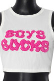 White Sexy Letters Patchwork O Neck Tops