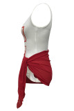 White Red Sexy Print Patchwork Backless Strap Design U Neck Sleeveless Two Pieces