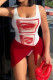White Red Sexy Print Patchwork Backless Strap Design U Neck Sleeveless Two Pieces