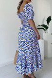 Blue Elegant Print Patchwork Square Neck A Line Dresses