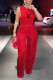 Red Casual Letter Print Fringed Trim O Neck Sleeveless Two Pieces