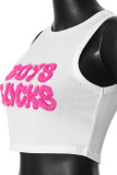 White Sexy Letters Patchwork O Neck Tops