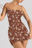 Baby Blue Sexy Flowers Print Contrast Printed Dresses