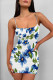 Blue White Sexy Flowers Print Contrast Printed Dresses