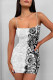 Black And White Sexy Floral Print Love Print Contrast Sling Dresses
