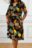 Pink Casual Floral Print Splashed ink printing Lace Up Contrast V Neck Printed Plus Size Dresses