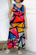 Colour Casual Geometric Print Pocket Contrast O Neck Loose Jumpsuits