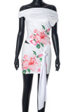 White Sexy Print Patchwork Backless Off Shoulder Short Sleeve Two Pieces